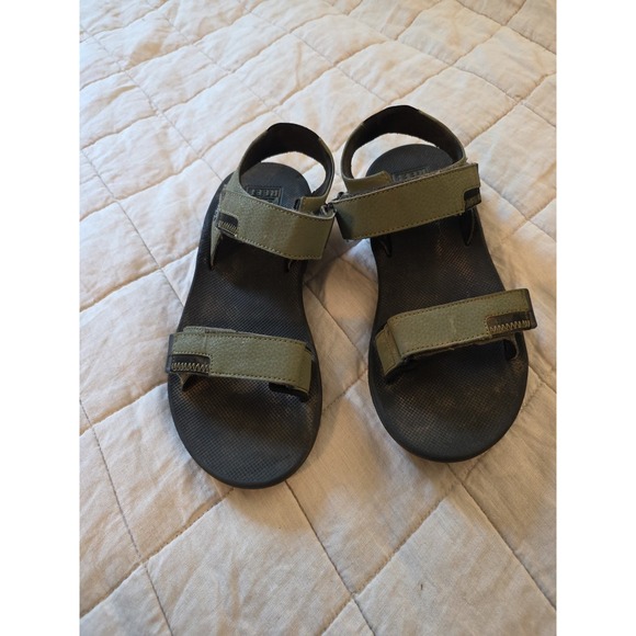 REEF Fanning Baja Bottle Opener Sandals Women's Size 8 Olive Black Double Strap - Picture 1 of 8